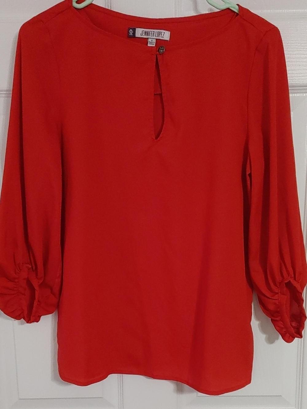 Jennifer Lopez Red Keyhole Blouse Size Small